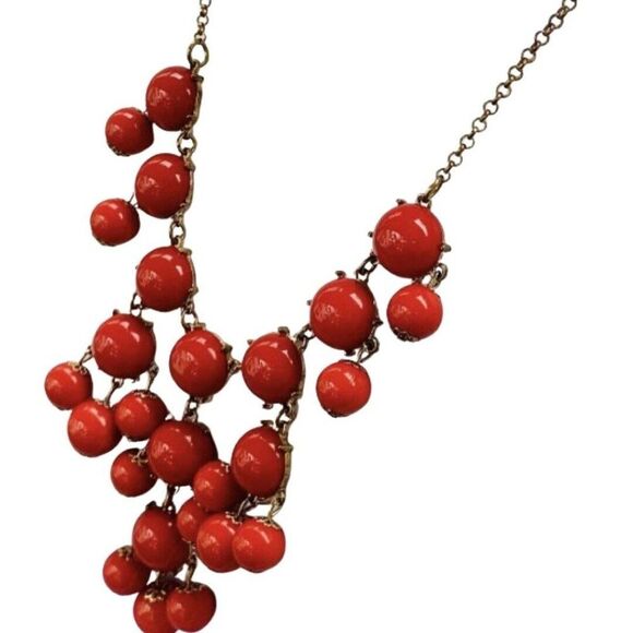 Vintage Simple Addiction Cherry Bright Red Beaded Gold Tone Statement Necklace - Picture 3 of 9